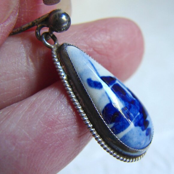 Sterling 835 Silver Delft Blue Windmill Drop/Dangle EARRINGS, Signed F54b - Picture 6 of 8
